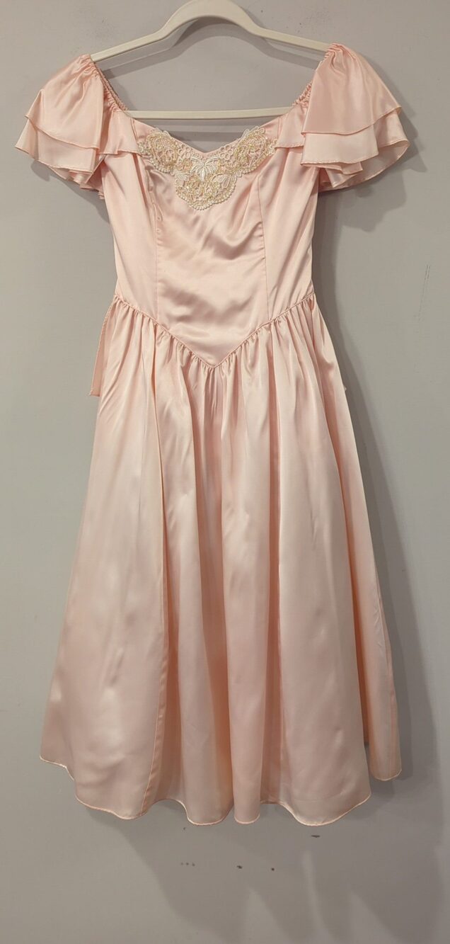 Gunne Sax by Jessica McClintock Pink Satin Dress Beaded Lace Detail